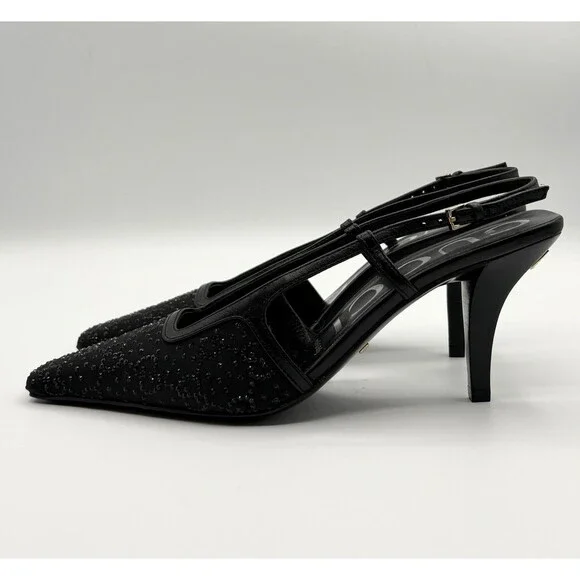 NEW Gucci Black GG Crystal Slingback Pump Mesh Sz EU 35.5 RET $1240 - Picture 4 of 9